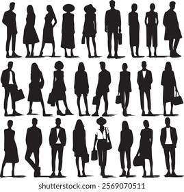 silhouettes of people working group of standing business people vector 