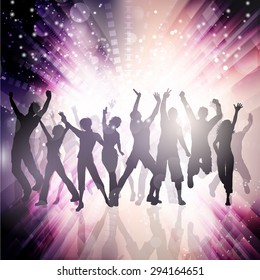 Silhouettes of peple dancing on an abstract background