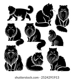 Silhouettes of Persian Cats for Design and Illustration