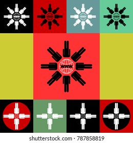 Silhouettes of a person, the images are United in one head sign e-mail, a mesh of the earth. The idea of communication, social networking, Internet technologies. Set of vector icons.