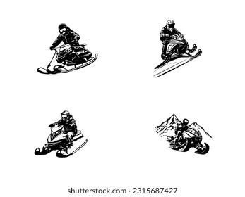 siluetas de personas en motocicletas de nieve, logotipos de motos de nieve iconos