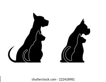 Silhouettes of pets, cat dog