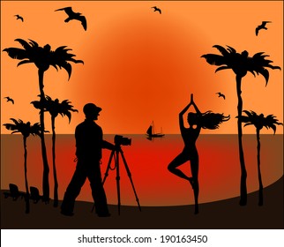 Silhouettes of photographer and model