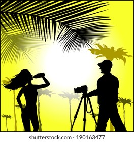 Silhouettes of photographer and model