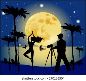 Silhouettes of photographer and model 