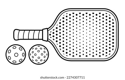 Siluetas de raqueta de bolas de bolas y bolas para juego al aire libre y al aire libre con estilo de contorno