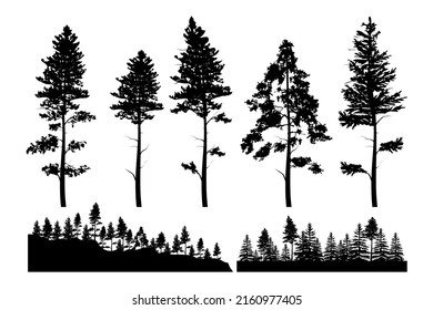 Silhouettes of pine trees elements vector collections 