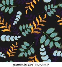siluetas de plantas. Patrón sin foco con hierbas y hierbas silvestres.
Diseño de fondo floral. ilustración vectorial de hojas y hierbas.