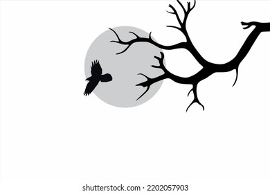 Silhouettes playing bird and trees illustration, vector. Scandinavian minimalist three pieces of poster design. Modern wall art design, artwork. Home decoration