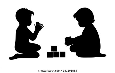 Silhouettes of playing kids on a white background