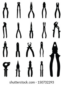 Silhouettes of pliers, vector