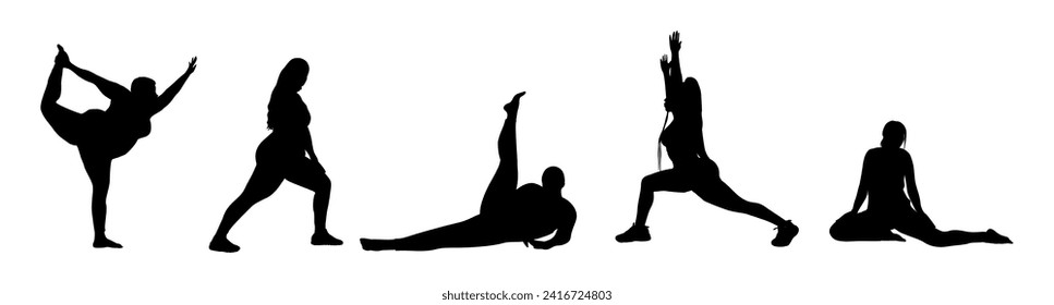 Silhouettes of Plus size girl doing sport exercise