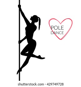 Silhouettes of a pole dance girl. Vector illustration on white background