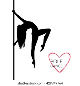 Silhouettes of a pole dance girl. Vector illustration on white background