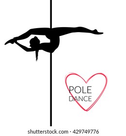Silhouettes of a pole dance girl. Vector illustration on white background