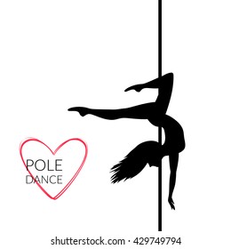 Silhouettes of a pole dance girl. Vector illustration on white background