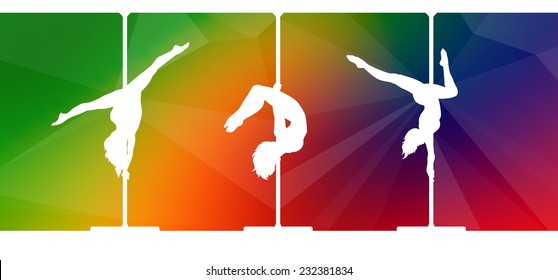 Silhouettes of pole dancers on abstract background
