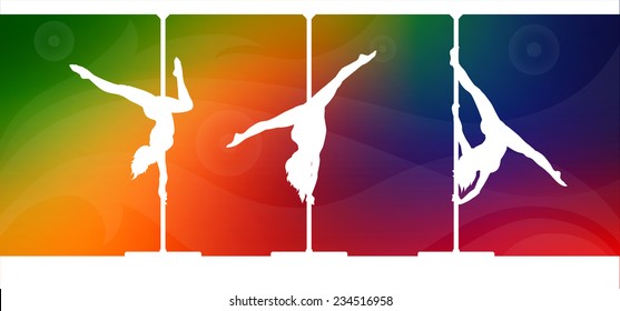 Silhouettes of pole dancers on abstract background