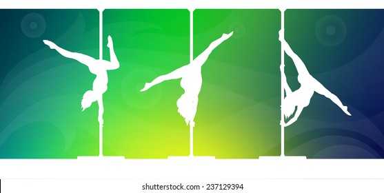 Silhouettes of pole dancers on abstract background 