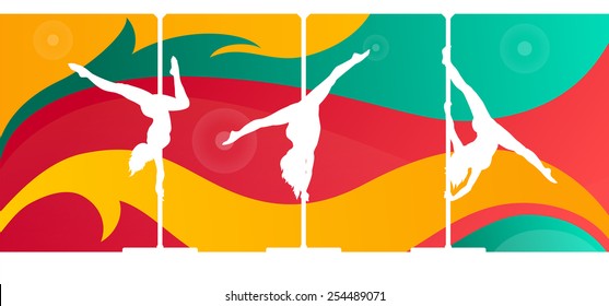 Silhouettes of pole dancers on abstract background