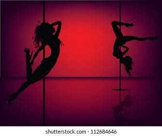 Silhouettes of pole dancers. The vector illustration of several pole dancers silhouettes.