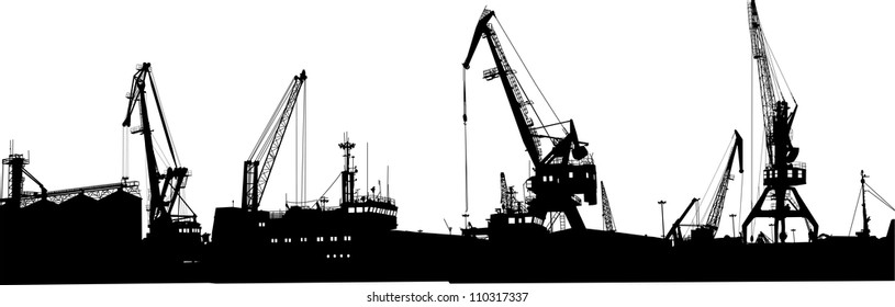 Silhouettes of port constructions
