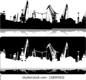 Silhouettes of port constructions