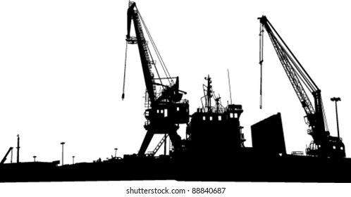 Silhouettes of port constructions
