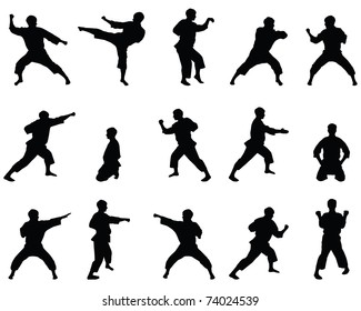 Silhouettes of positions of the karate.