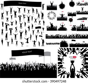 Silhouettes And Posters  With Cheering People