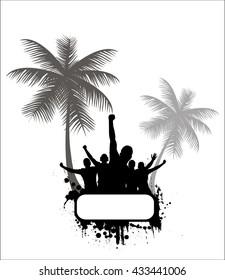 Silhouettes and posters with cheering people