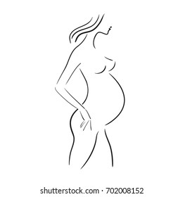 Silhouettes of a pregnant girl on a white background. Vector illustration.