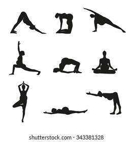 Silhouettes of pregnant women doing exercise of yoga. Yoga for pregnant women- vector, isolated.