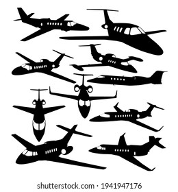 Silhouettes Of Private Jet - Contours Of Airplanes, Vector