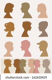 Silhouettes, profiles. Sepia colors 