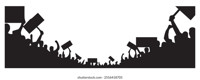 Silhouettes of a protesting crowd. Vector illustration. Eps 10.