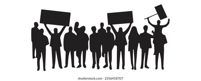 Silhouettes of a protesting crowd. Vector illustration. Eps 10.