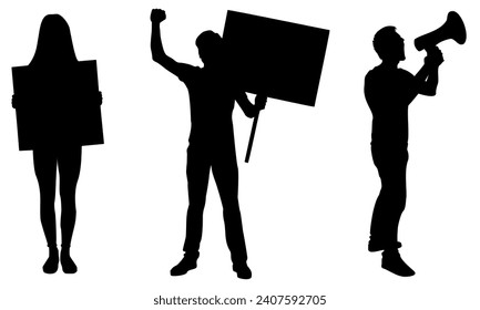 Silhouettes of Protesting People, Collection, Silhouette, Protest, Demonstration, Support, Protesters, Activist, Black, Strike, Picket, Transparent illustration