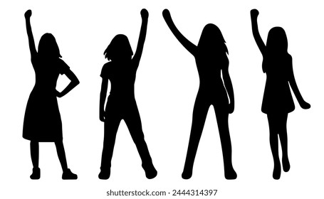 silhouettes of protesting women on a white background