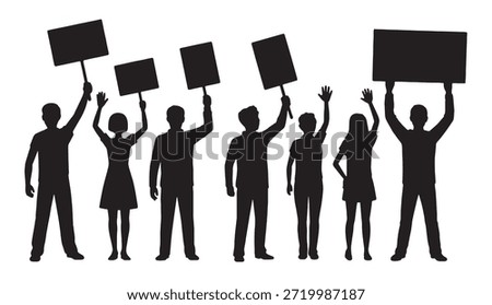 silhouettes of protestors holding signs demonstrating