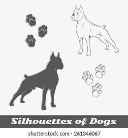 Silhouettes of purebred dogs. Isolated objects. Vector illustration