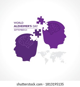 Silhouettes with puzzle pieces. Vector illustration of World Alzheimer's Day observed on September 21