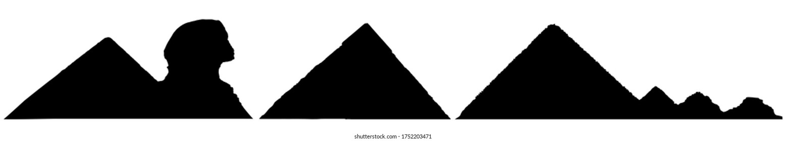 Silhouettes of pyramids and Sphinx, set of landmarks of Egypt. Vector illustration.