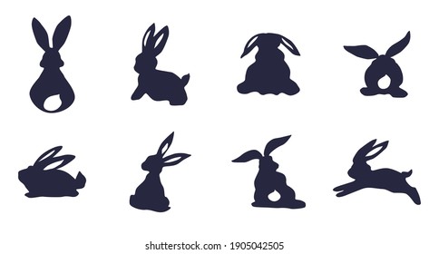 silhouettes of rabbits and hares on a white background. doodle vector sketch