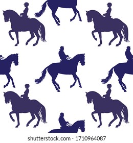silhouettes of racing sports horses and riders isolated on a white background, seamless background, pattern for decoration, equestrian sports