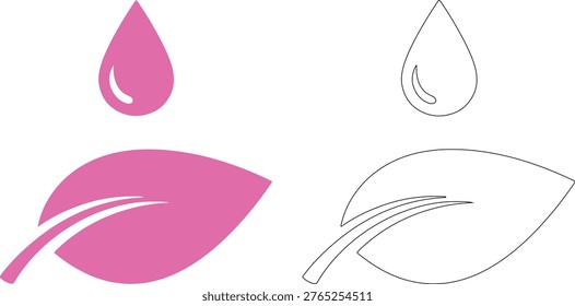 Silhouettes of raindrop falling on leaf pink black