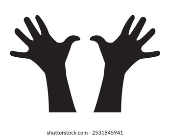 silhouettes of raised hands with outstretched fingers, black icons, Hand Gesture black silhouette.