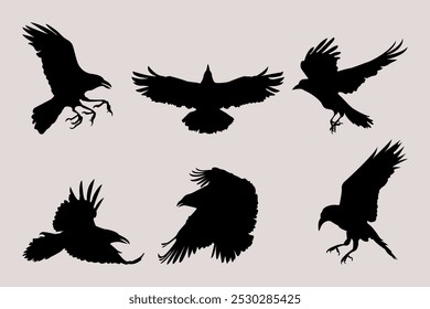 Silhouettes of Ravens in Flight