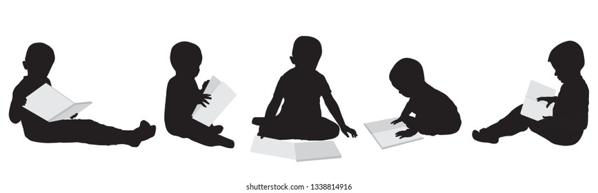 Silhouettes of reading boys. Set. Vector illustration.