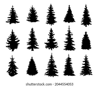 Silhouettes of realistic pine trees